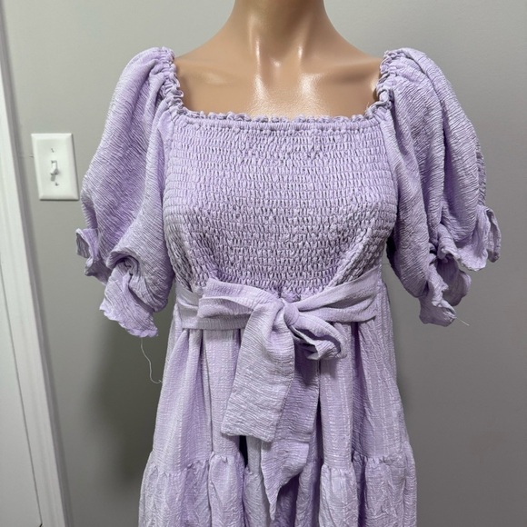 The Impeccable Pig Purple Lavender Smocked Tiered Dress Medium Feminine Girly - Picture 2 of 6